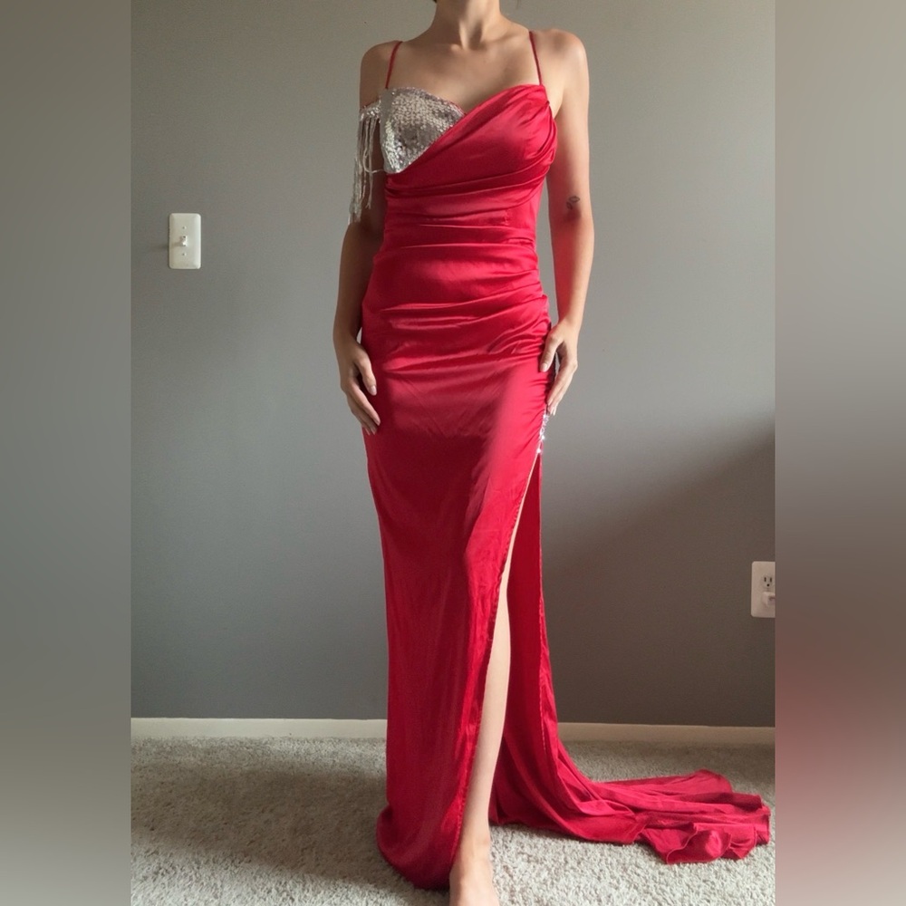 Red and silver prom dress